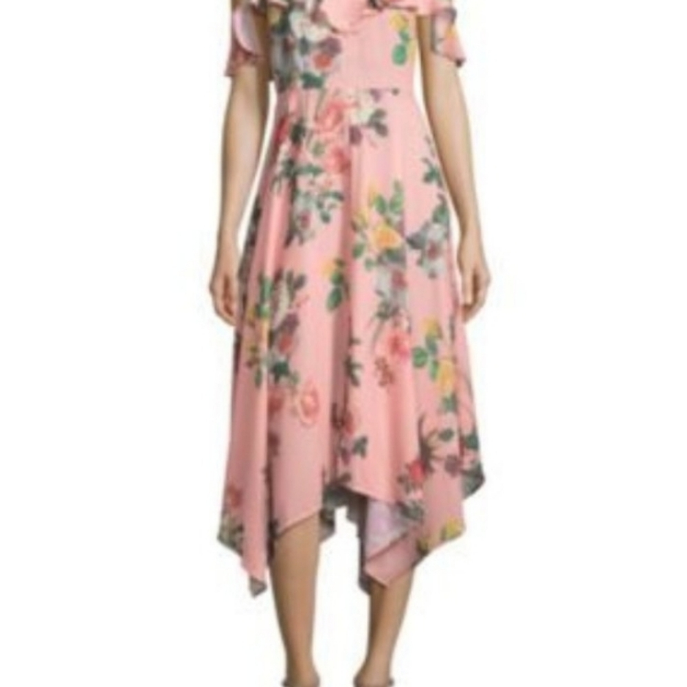 Belle + Sky Peach Floral Sundress Cold Shoulder M